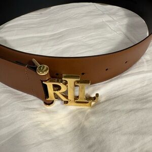 Ralph Lauren Brown Leather Belt with Gold RL Buckle